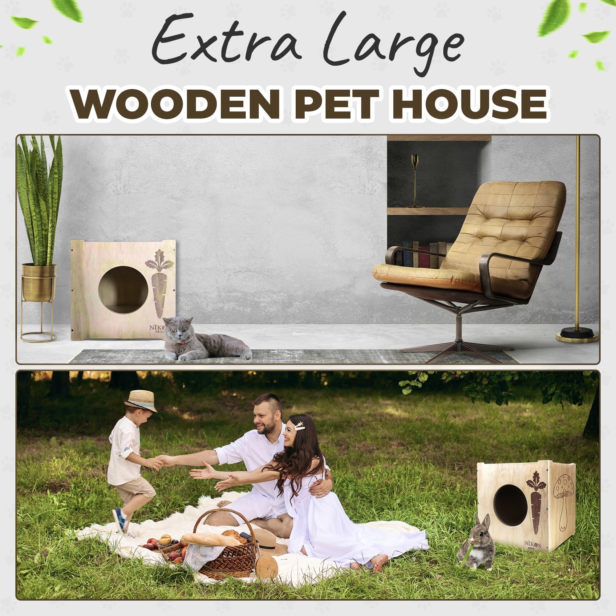 NIKOS PETS rabbit hideout assembled-kit shows quick setup for busy owners
