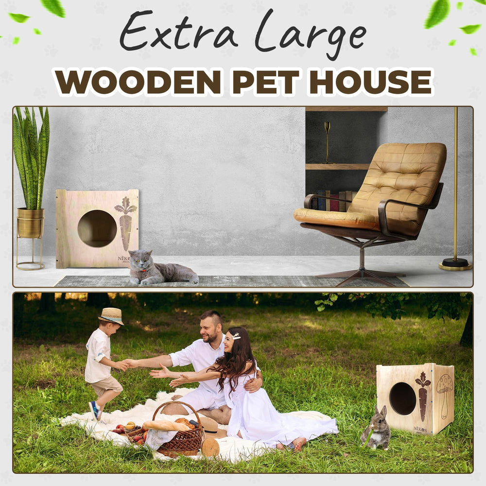 NIKOS PETS rabbit hideout assembled-kit shows quick setup for busy owners