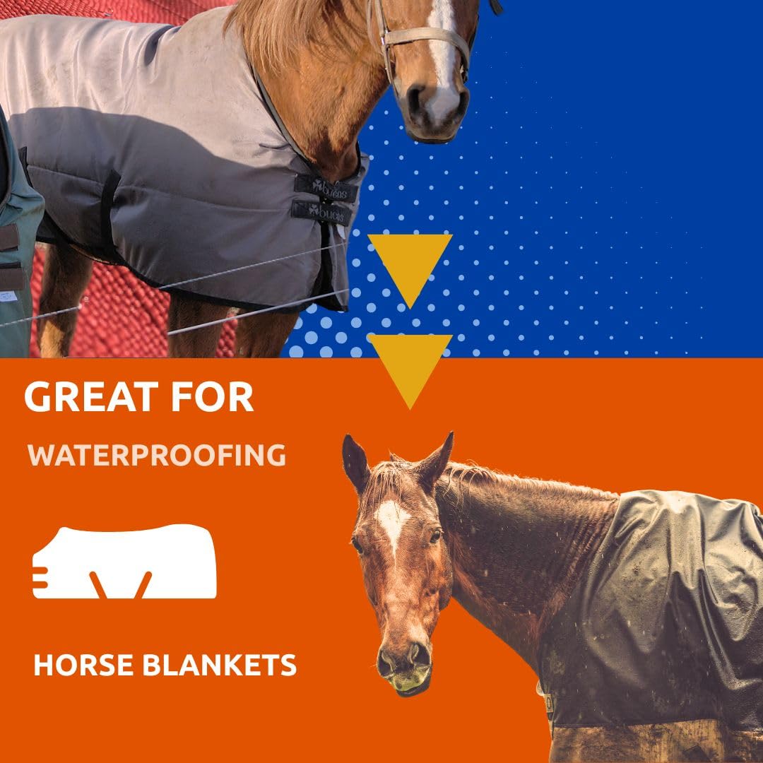 Nikwax Rug Proof being applied to a horse blanket for waterproofing.
