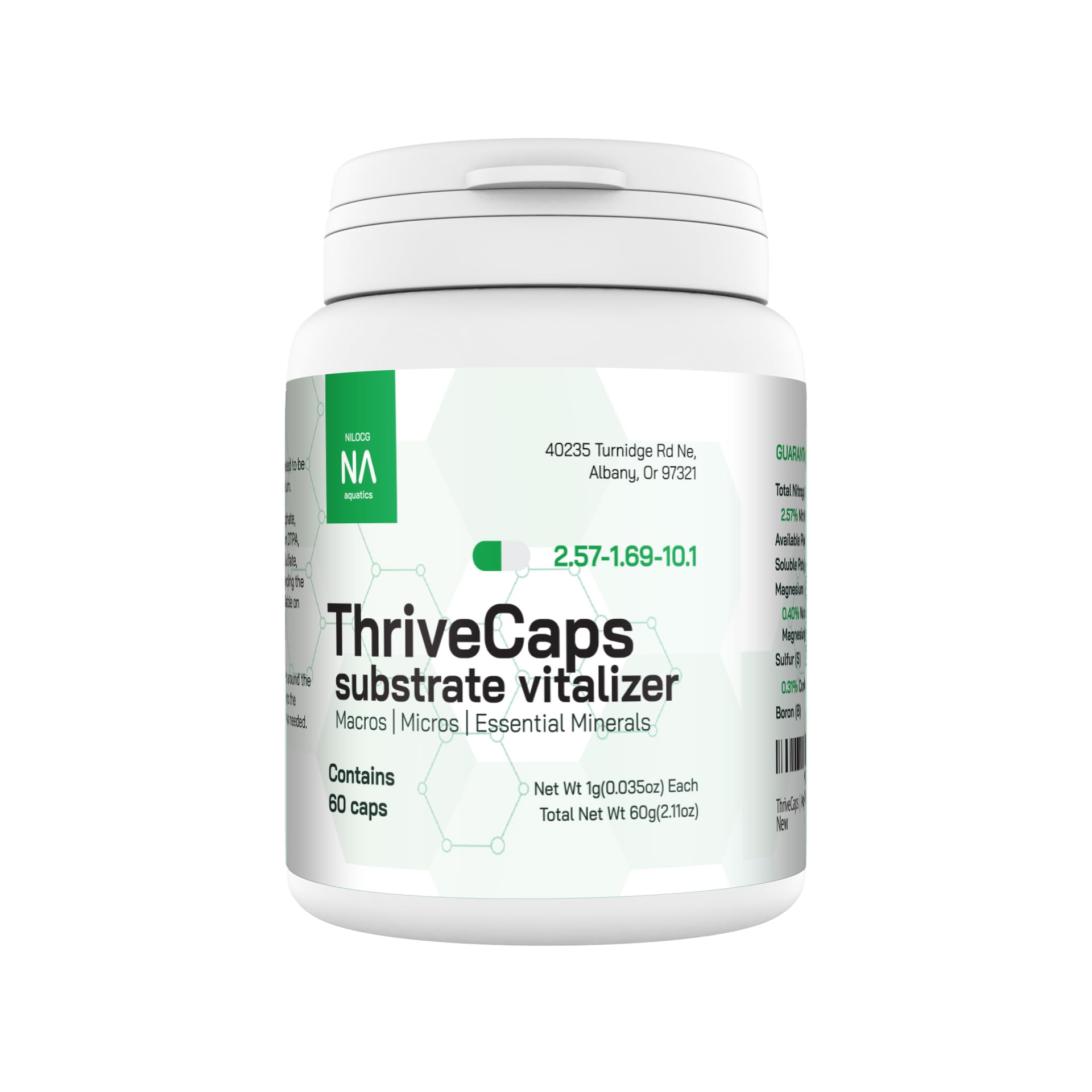 NilocG ThriveCaps 60-count packaging shown for reliable root feeding in planted aquariums.