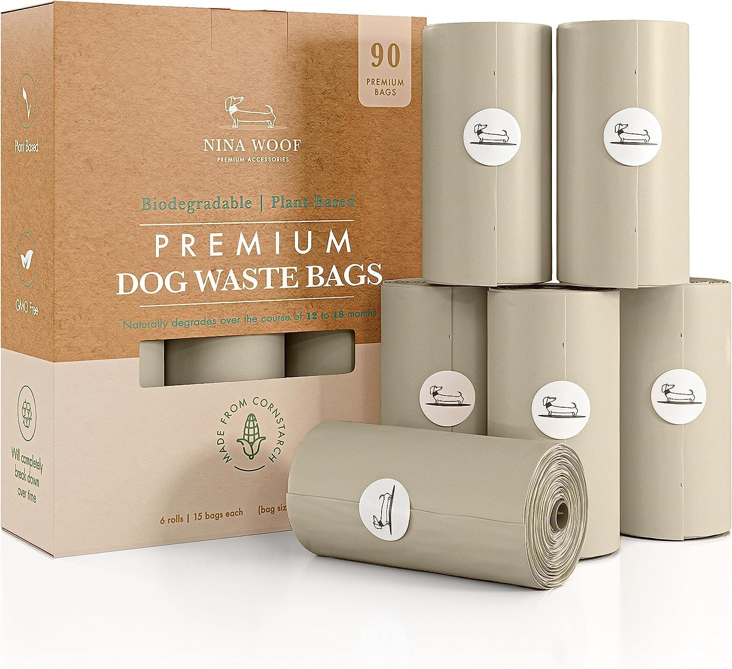 Nina Woof dog poop bags roll offers convenient, eco-friendly bags for tidy puppy walks.