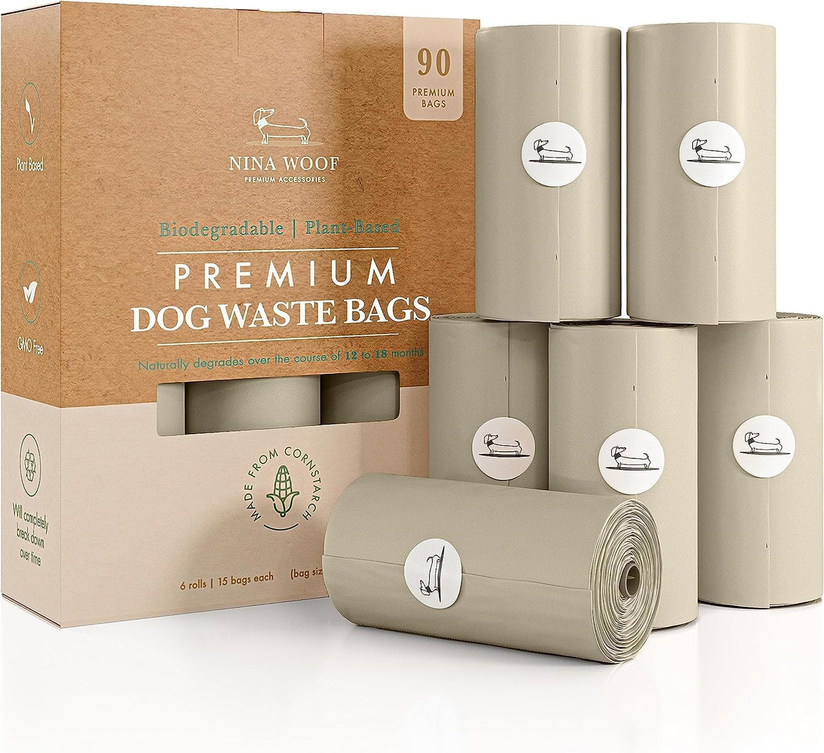 Nina Woof dog poop bags roll offers convenient, eco-friendly bags for tidy puppy walks.