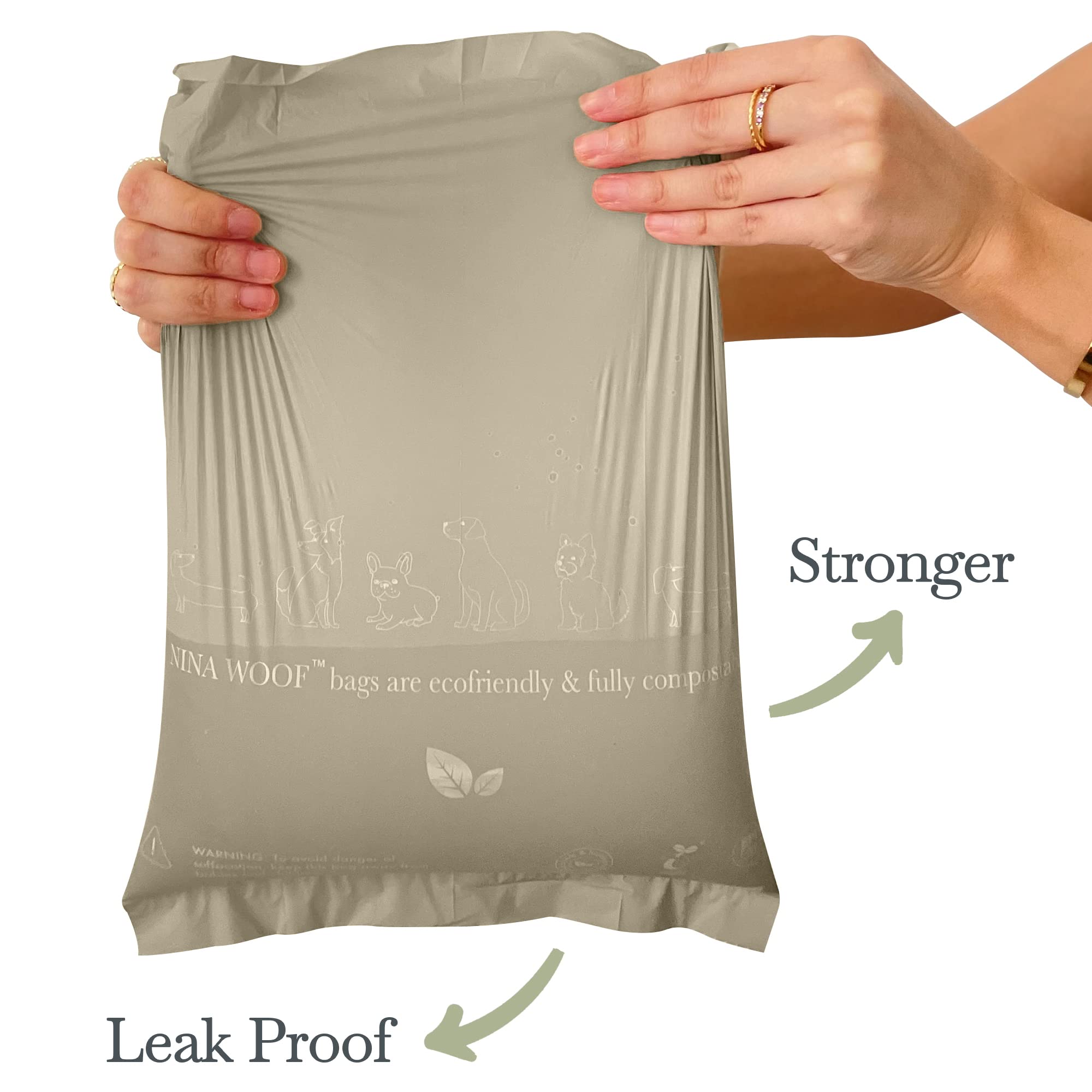 Nina Woof leak-proof dog waste bags keep hands clean during quick pickups.