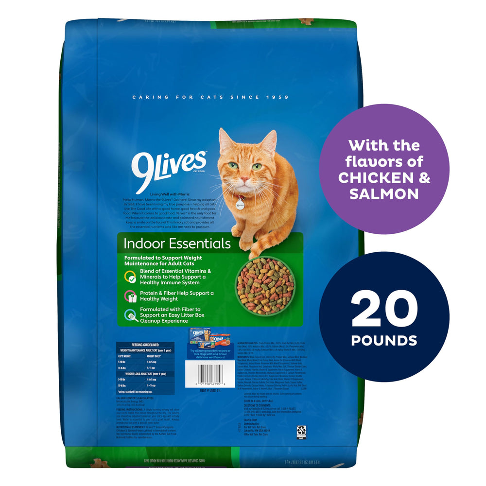 Kibble with real chicken and salmon flavors from 9Lives Indoor Complete.