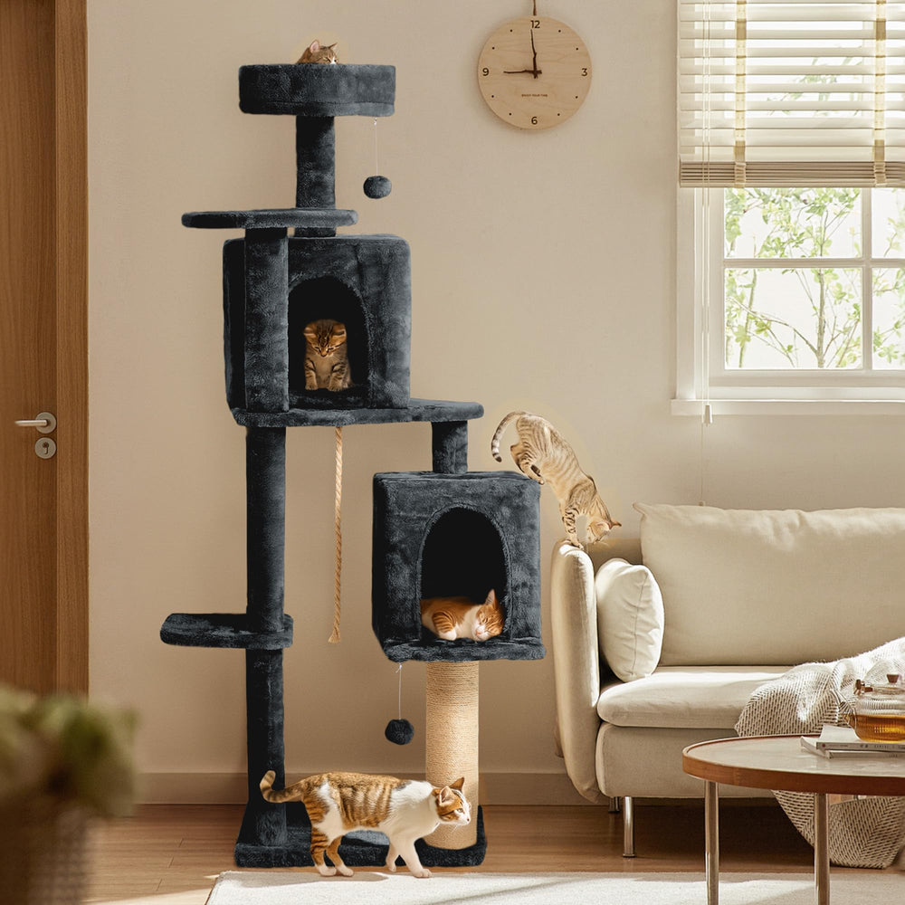 Nineshi dark grey fabric cat tree complements modern homes