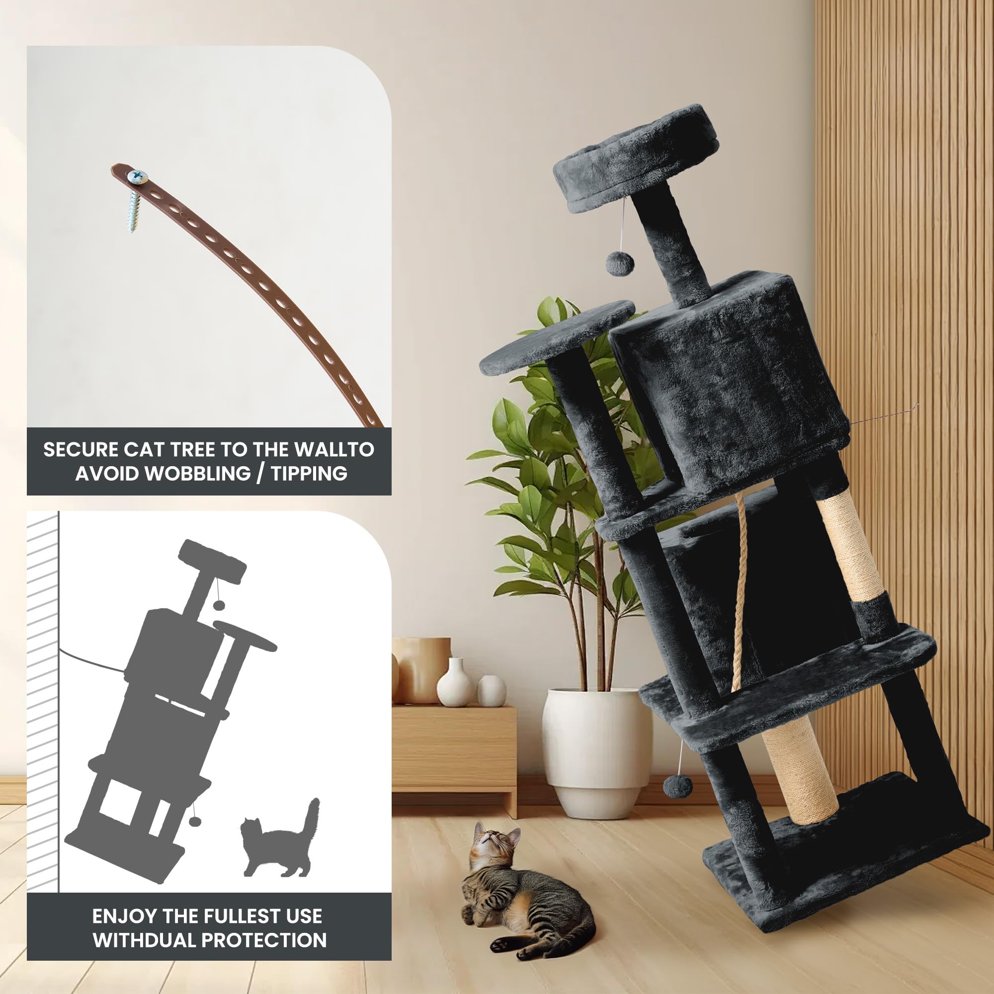 Nineshi sisal posts on cat tree for paw care and furniture protection