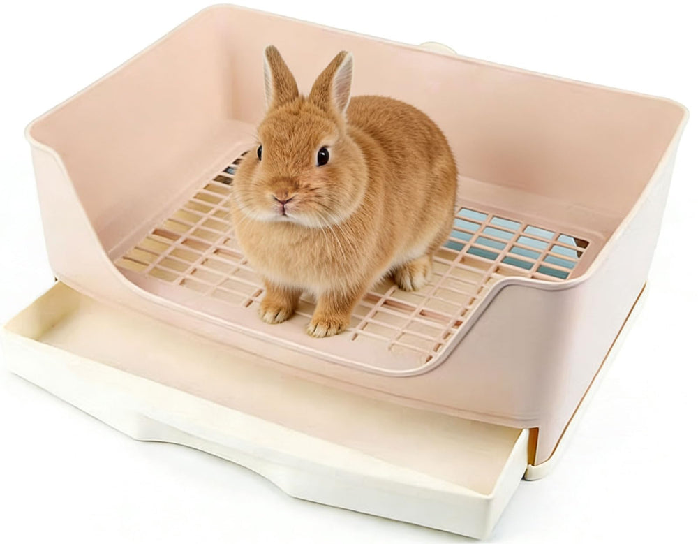NINGVIHE rabbit litter box front view with drawer for easy cleaning.