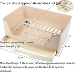 NINGVIHE rabbit litter box side view highlights semi-enclosed design to reduce splashes.