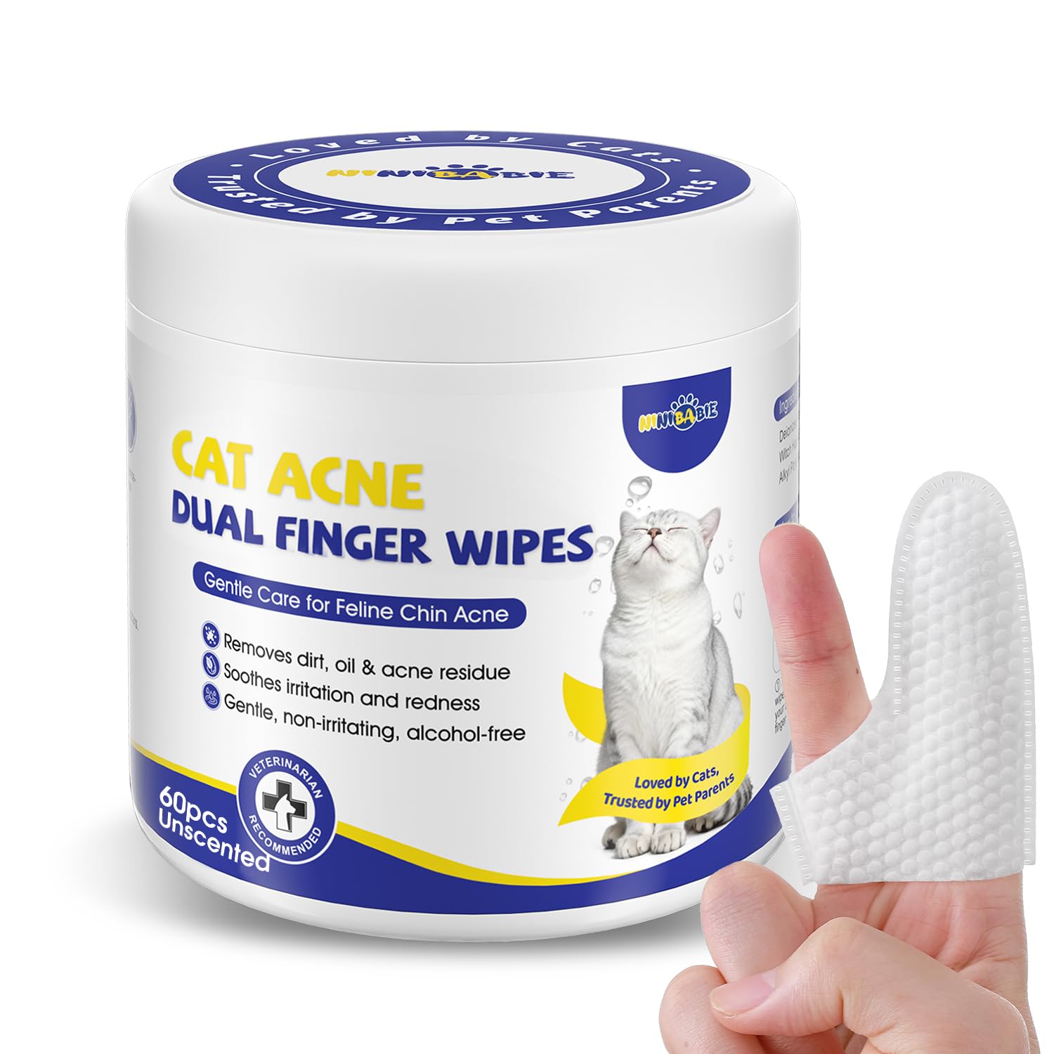 Ninibabie Cat Chin Care Wipes with dual-finger design for precise chin cleaning and reduced dirt