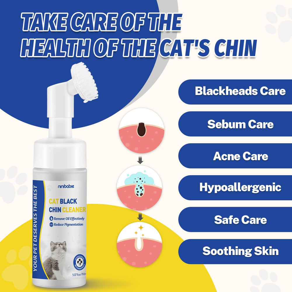 Ninibabie Cat Chin Dirt Removal demonstrates deep-clean on stubborn chin grease