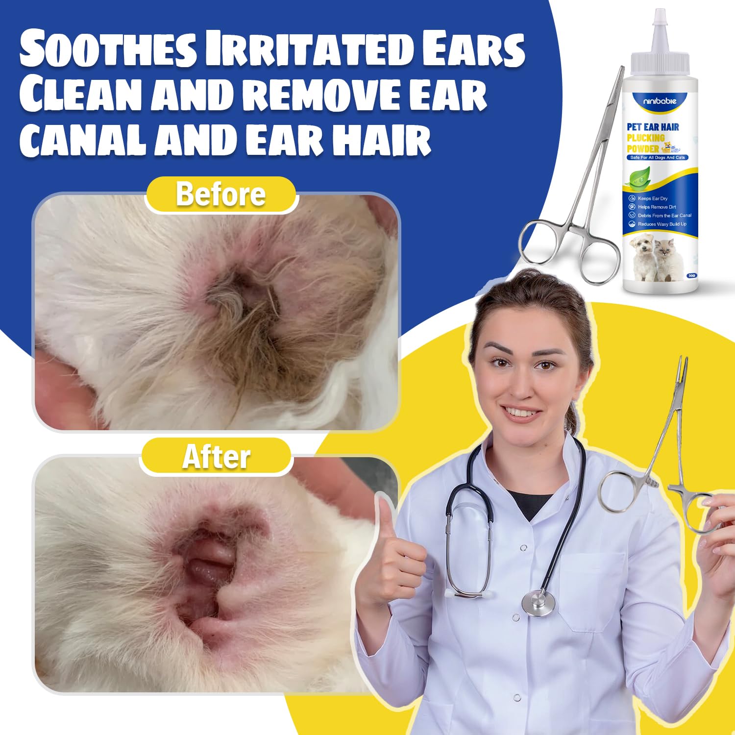 Ninibabie ear massage action shows gentle care after applying powder.