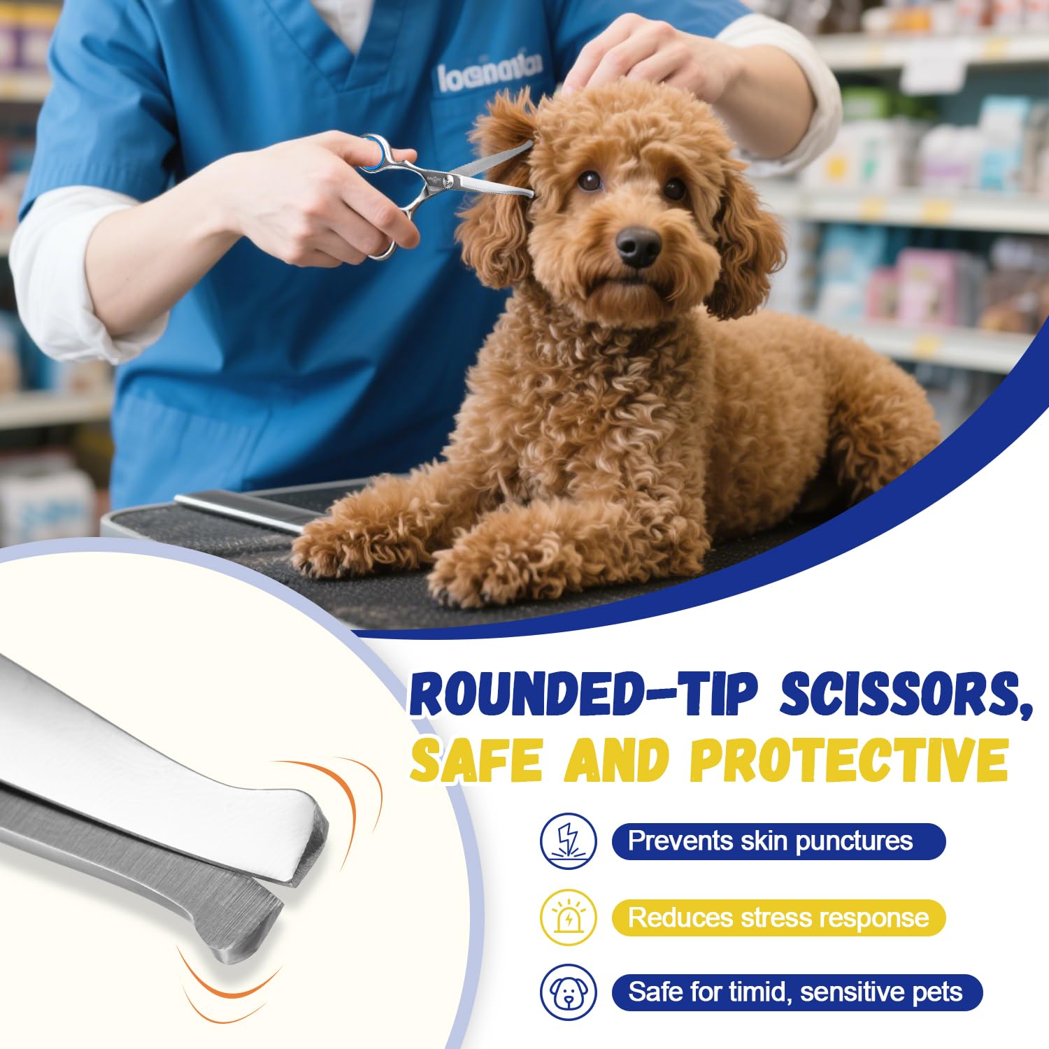 Ninibabie safety round-tip scissors allow gentle trimming for nervous dogs.