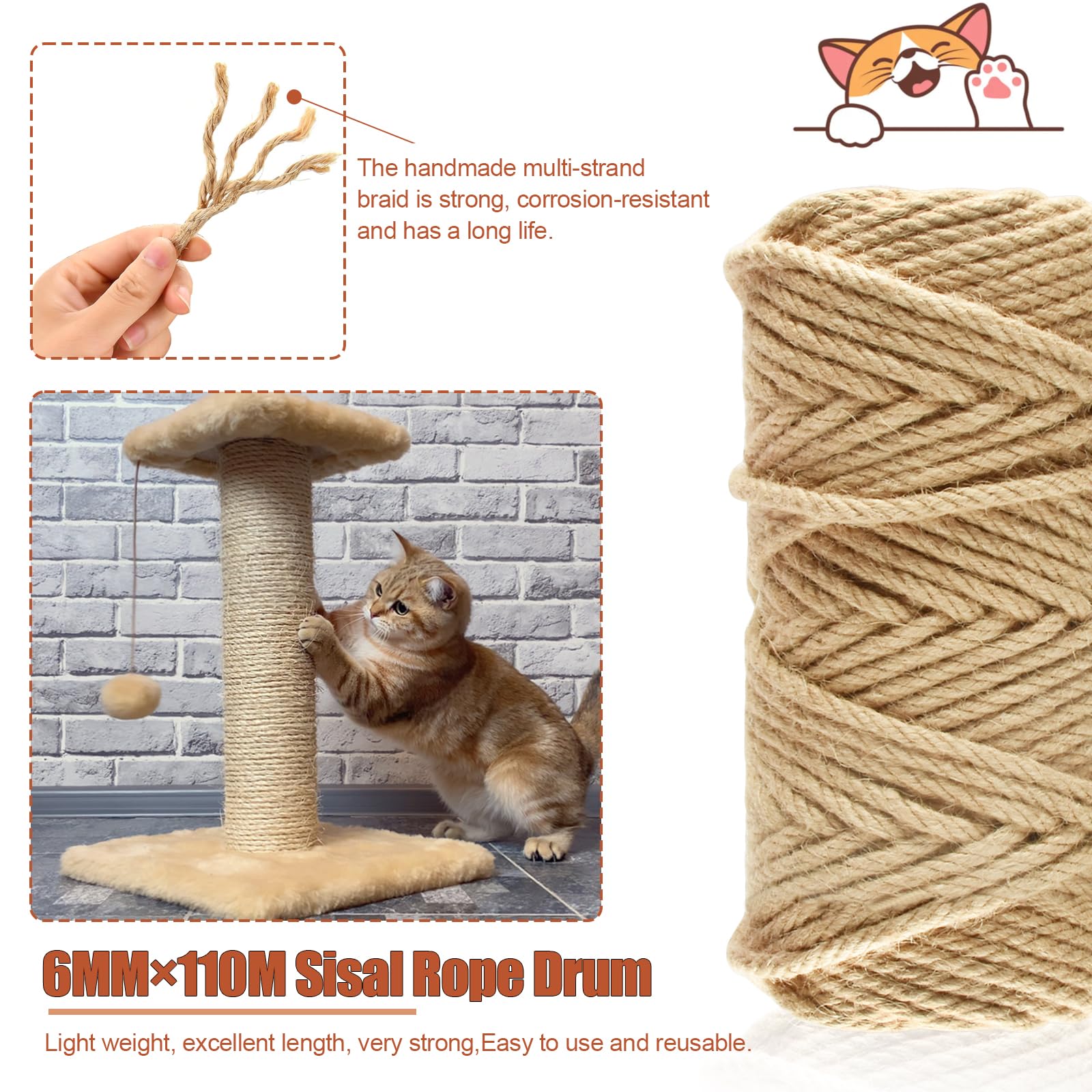Niserelesa sisal rope for furniture wrapping, shielding edges from claws.