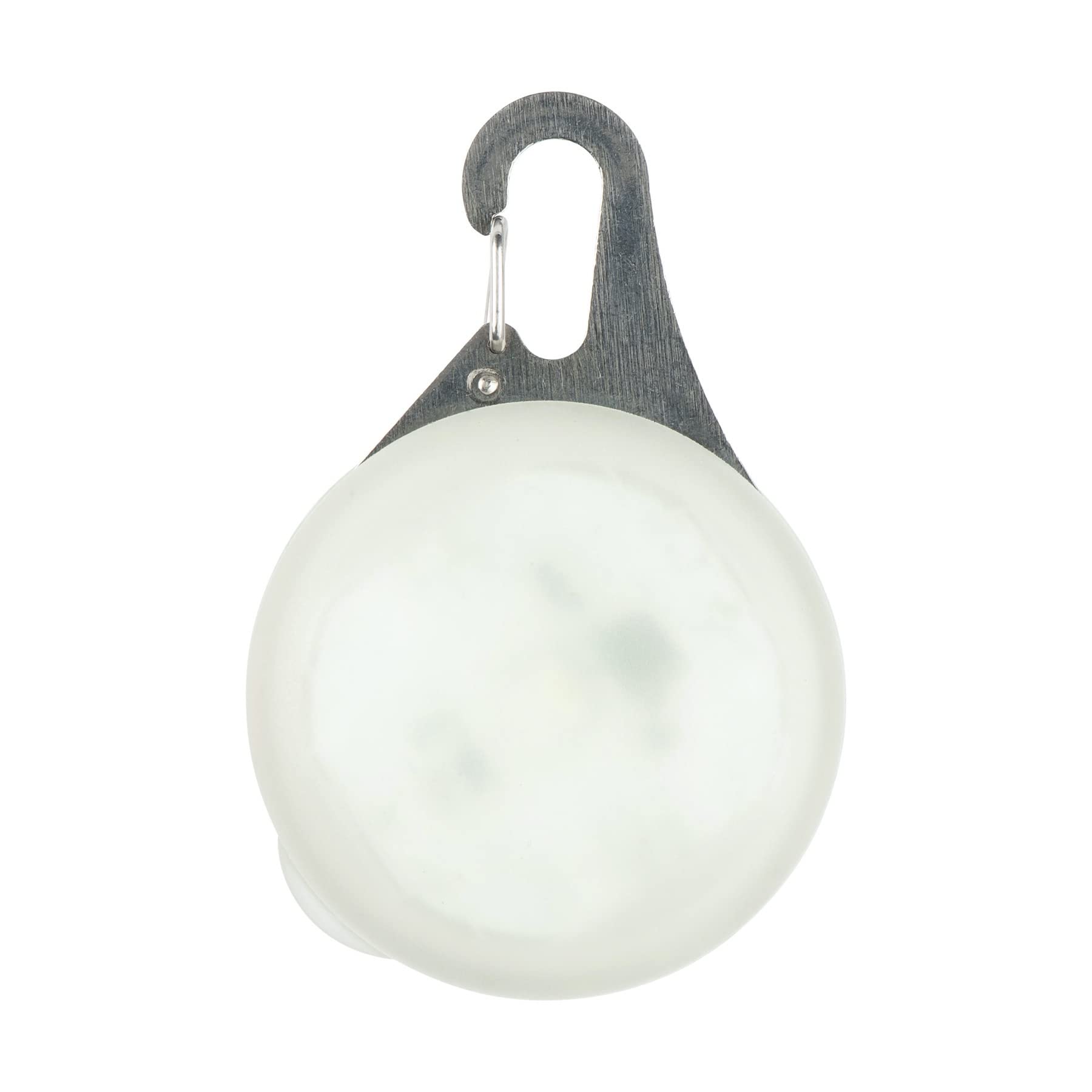 Nite Ize SpotLit XL stainless steel carabiner clip securing the light to a collar