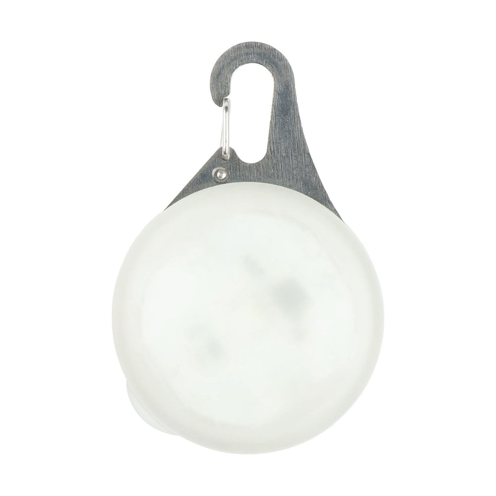 Nite Ize SpotLit XL stainless steel carabiner clip securing the light to a collar