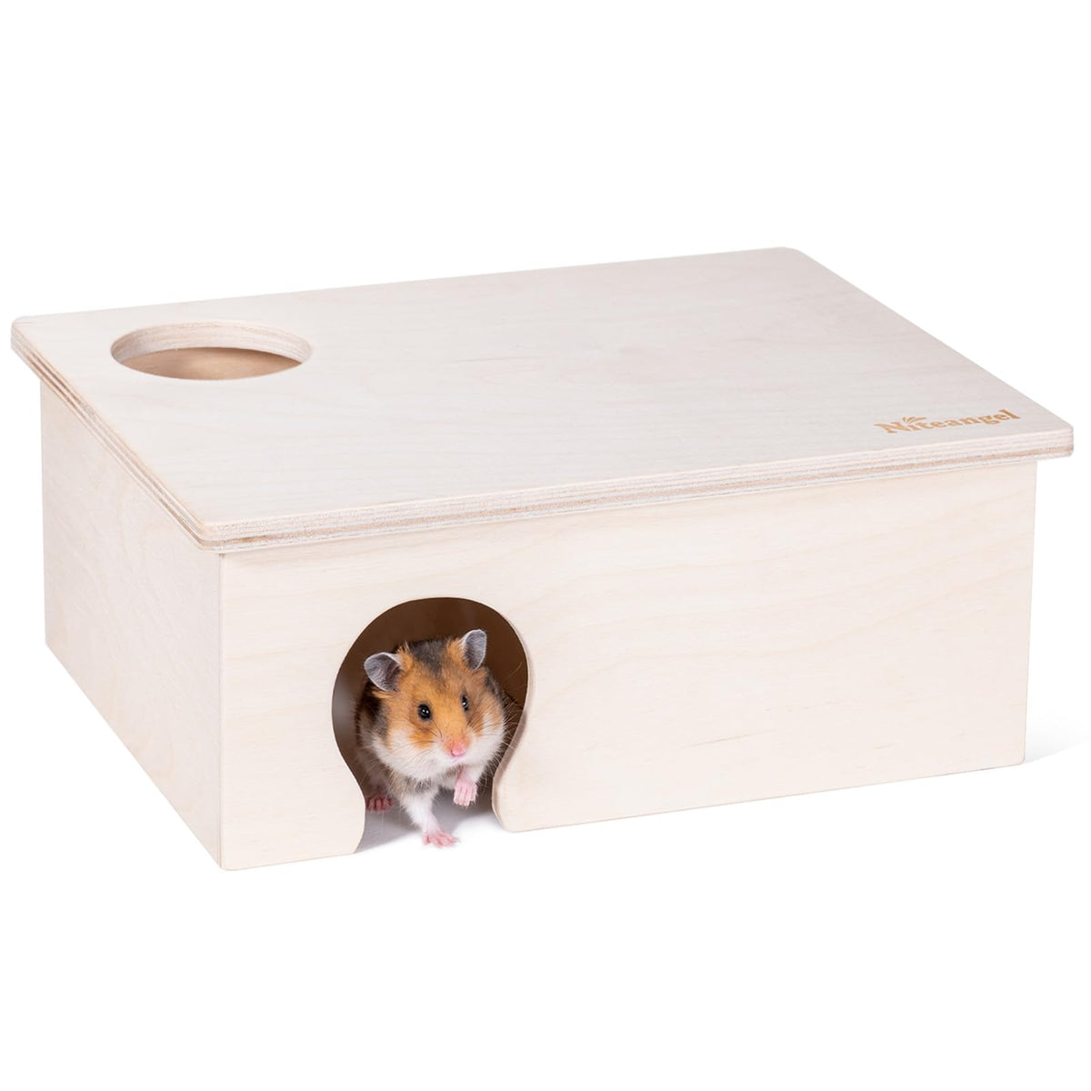 Niteangel Birch Chamber-Maze Hideout exterior, durable birch wood for lasting hamster play.