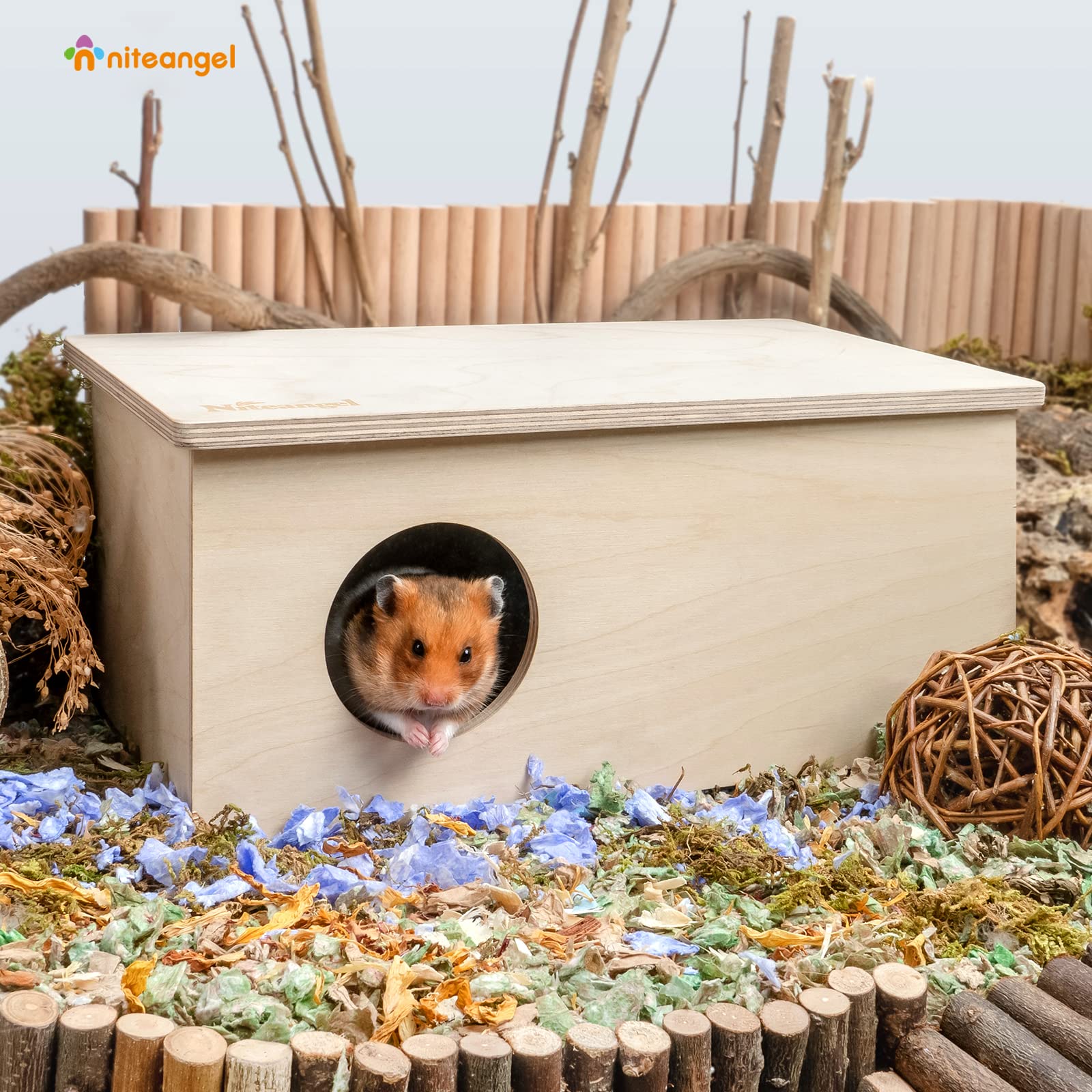 Niteangel Birch Hideout removable lid allows quick checks without disturbing your pet.