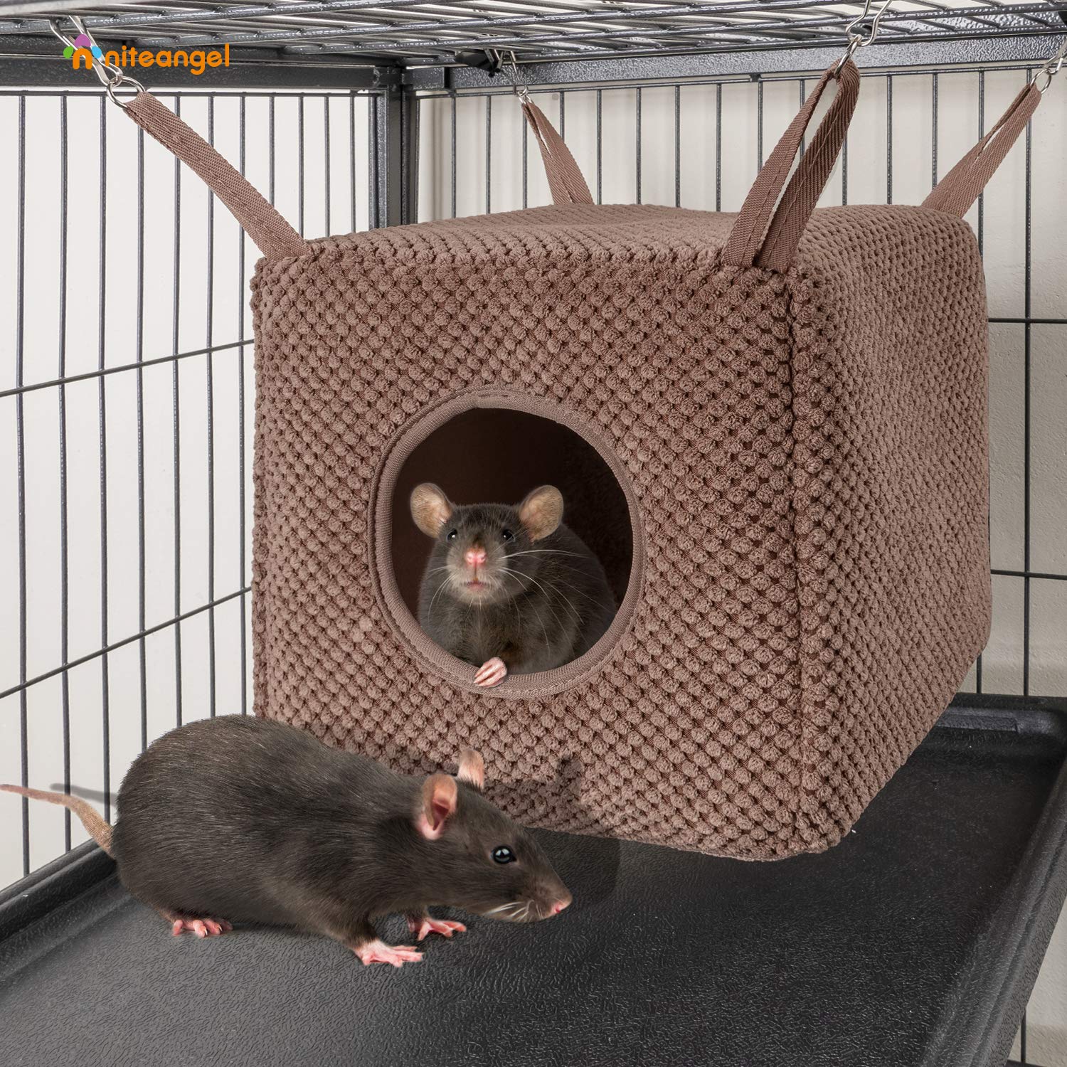 Niteangel Ferret Cozy Swing Hammock hanging cage setup in a cage scene.