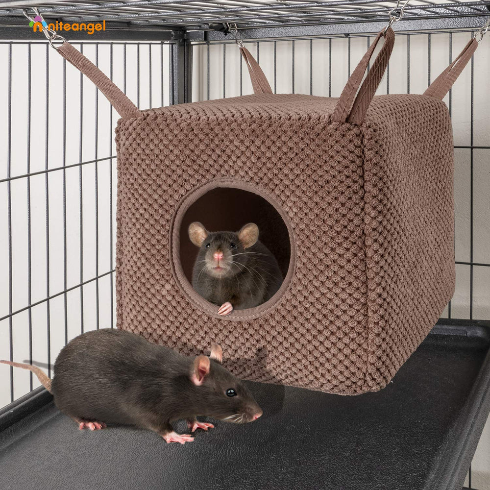 Niteangel Ferret Cozy Swing Hammock hanging cage setup in a cage scene.