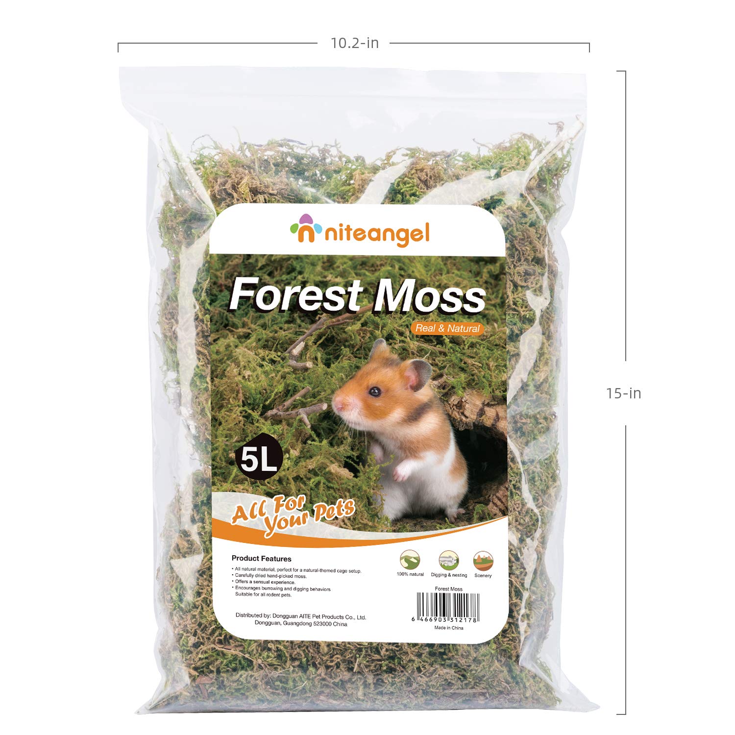Niteangel forest moss bedding for small pets dwelling enhances enclosure aesthetics.
