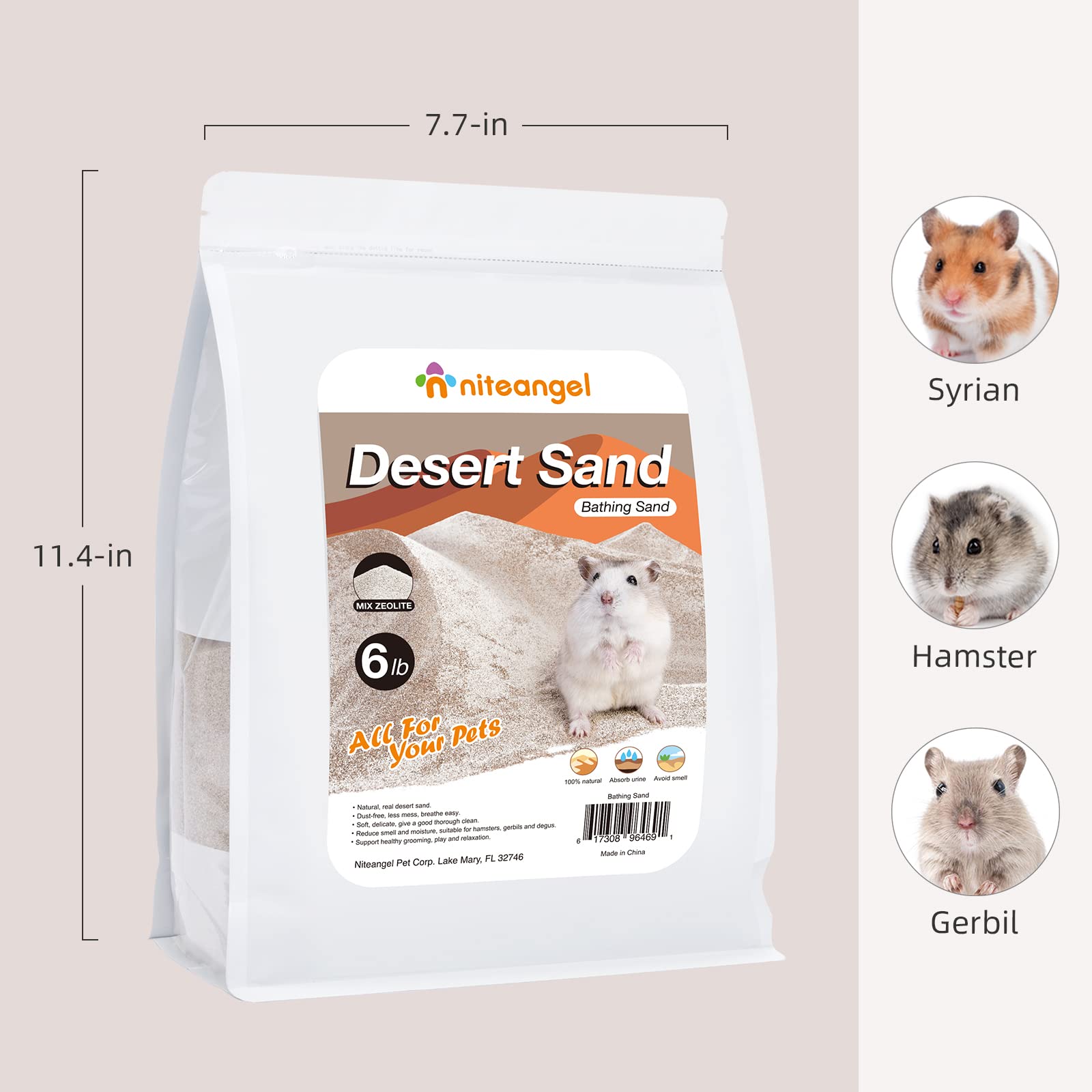 Niteangel hamster desert bath sand texture close-up shows fine, light particles.