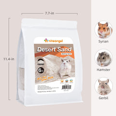 Niteangel hamster desert bath sand texture close-up shows fine, light particles.
