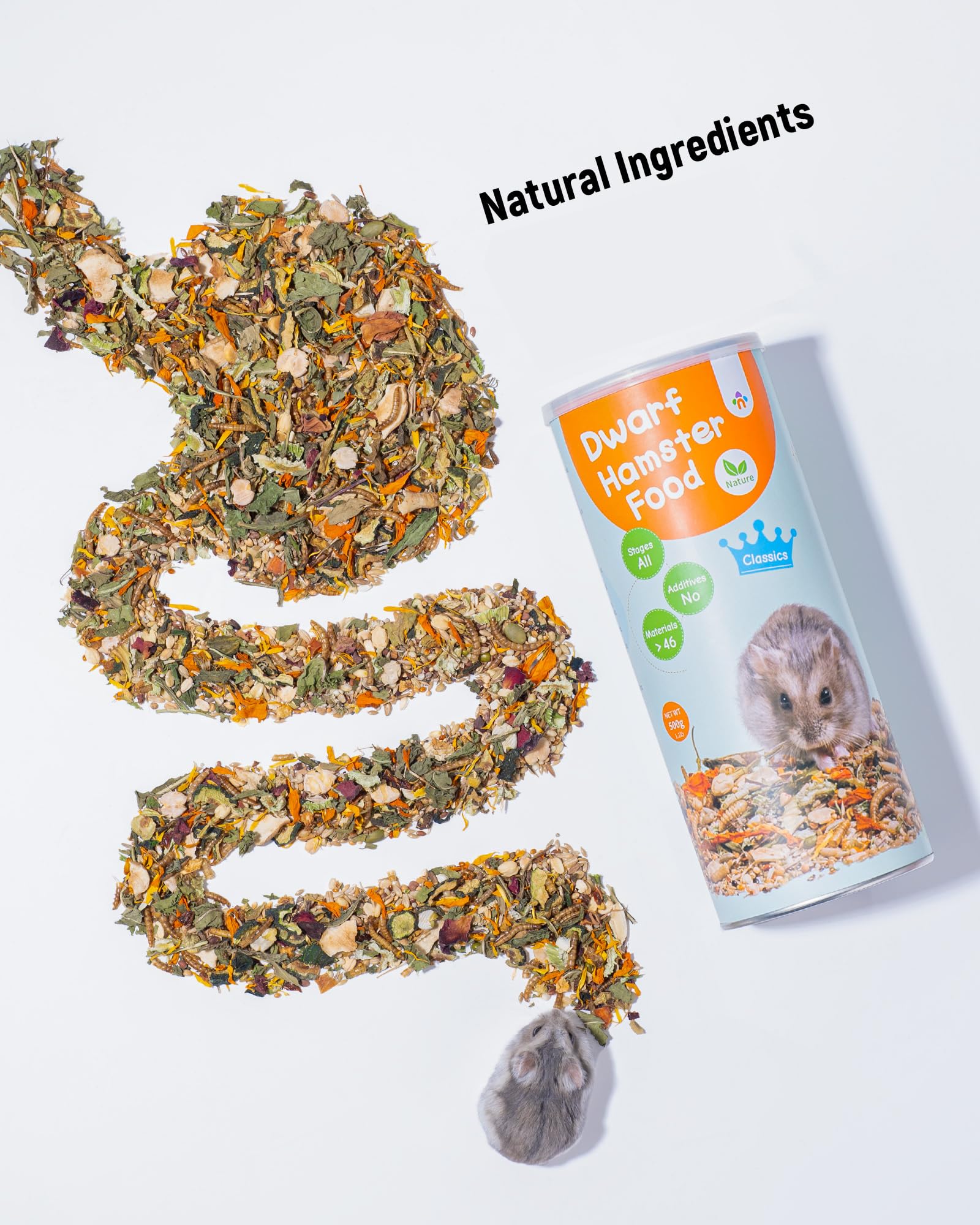 Niteangel hamster food crunchy flakes demonstrates dental-friendly chewing