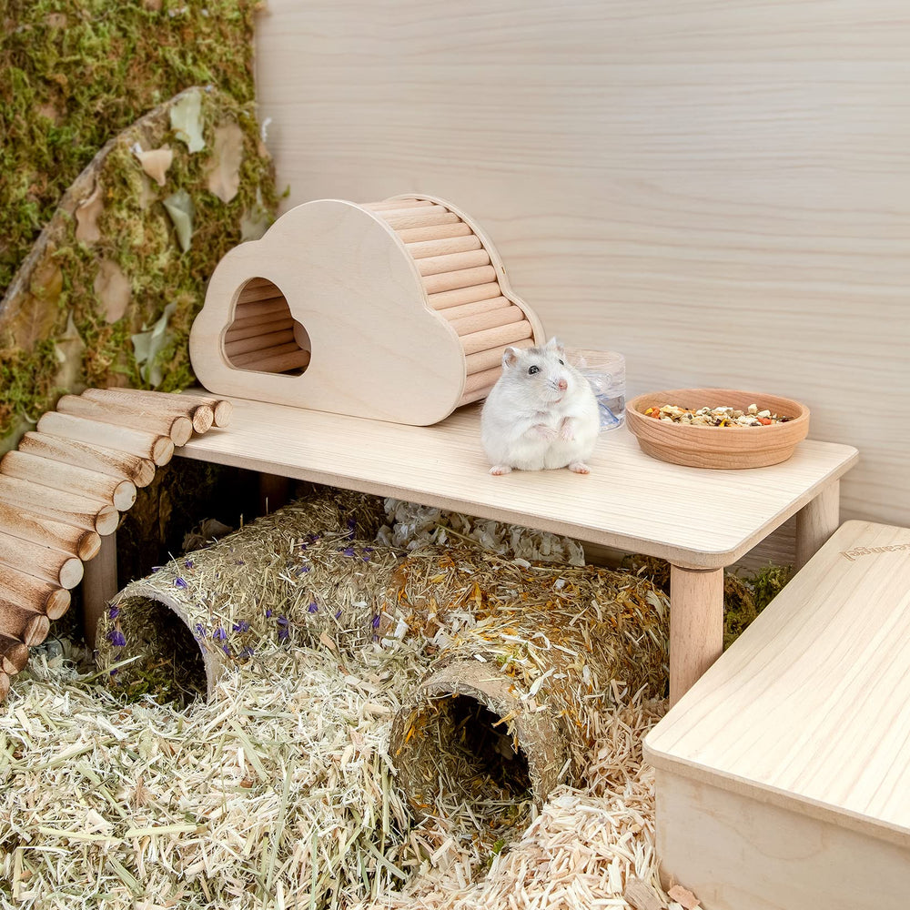 Niteangel hamster platform demonstrates solid timber construction for durable daily use.