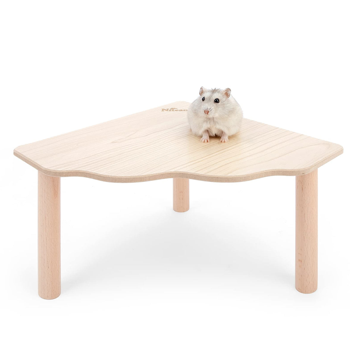 Niteangel Hamster Platform triangle side view shows sturdy timber for enrichment.