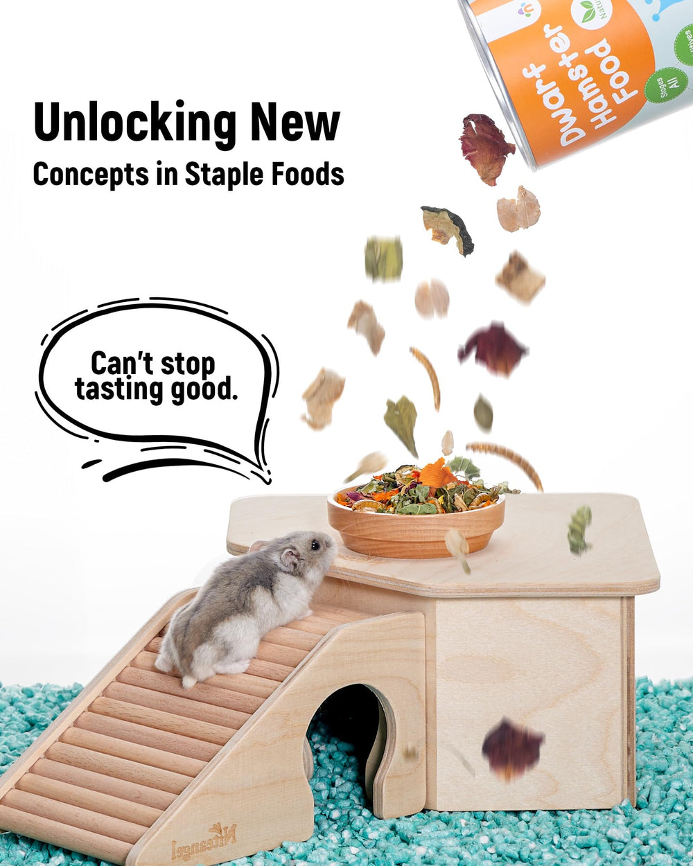 Niteangel mealworms and pea flakes illustrate protein-rich variety for small pets