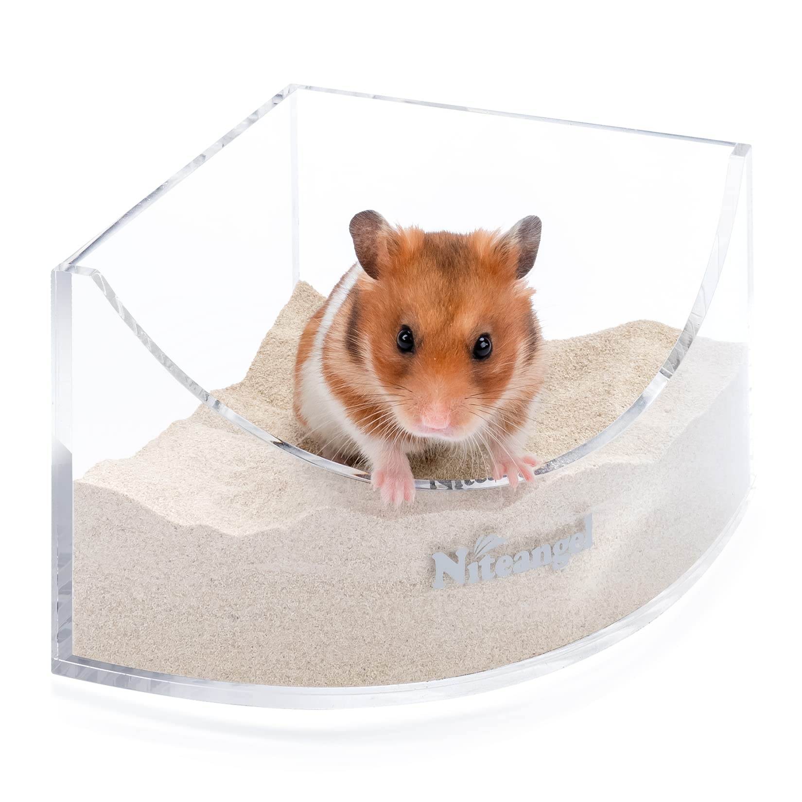 Niteangel acrylic fan-shaped sand-bath box for easy access by small pets