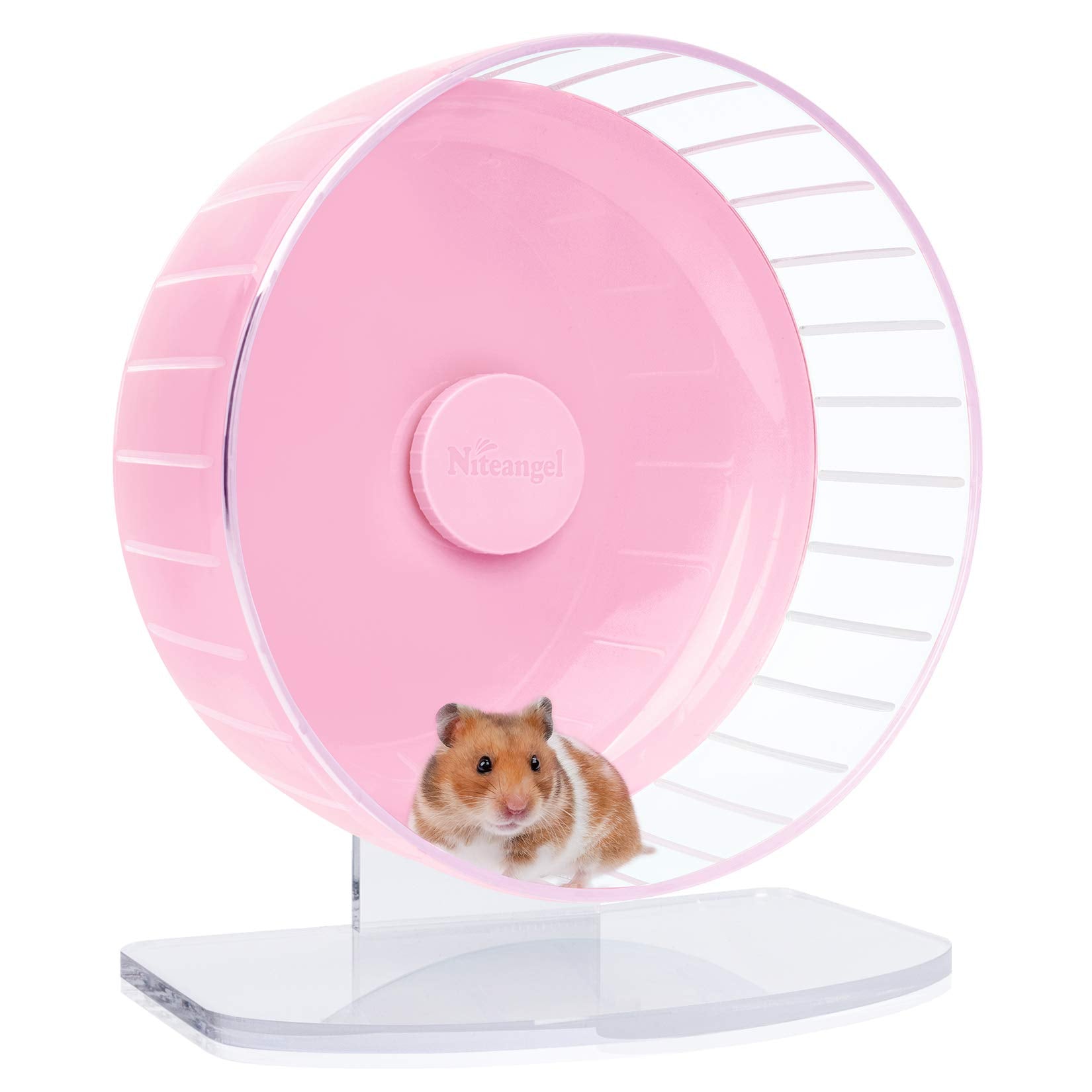 Niteangel super-silent 11-inch pink hamster wheel offers quiet nighttime running.