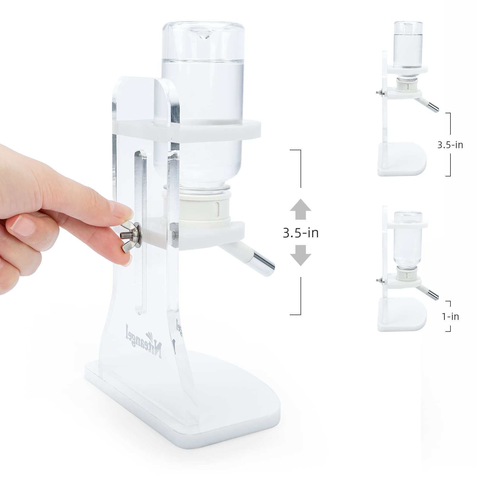 Niteangel water bottle stand features a double-ball leak-proof design for clean cages.