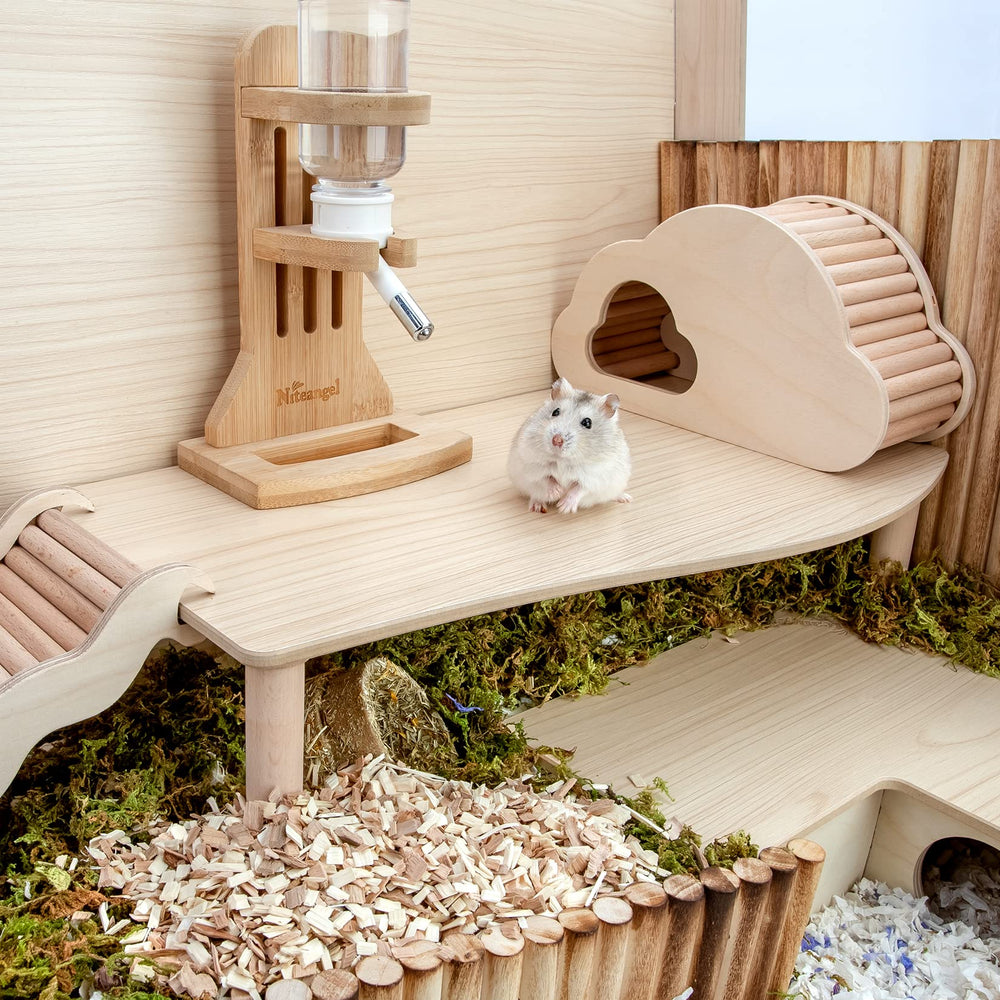 Niteangel Wave Burlywood platform closeup shows sturdy timber and smooth surface.