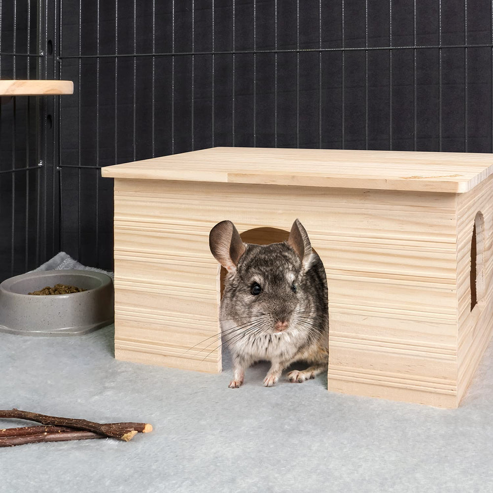 Niteangel Wood House provides spacious interior for multiple small pets.