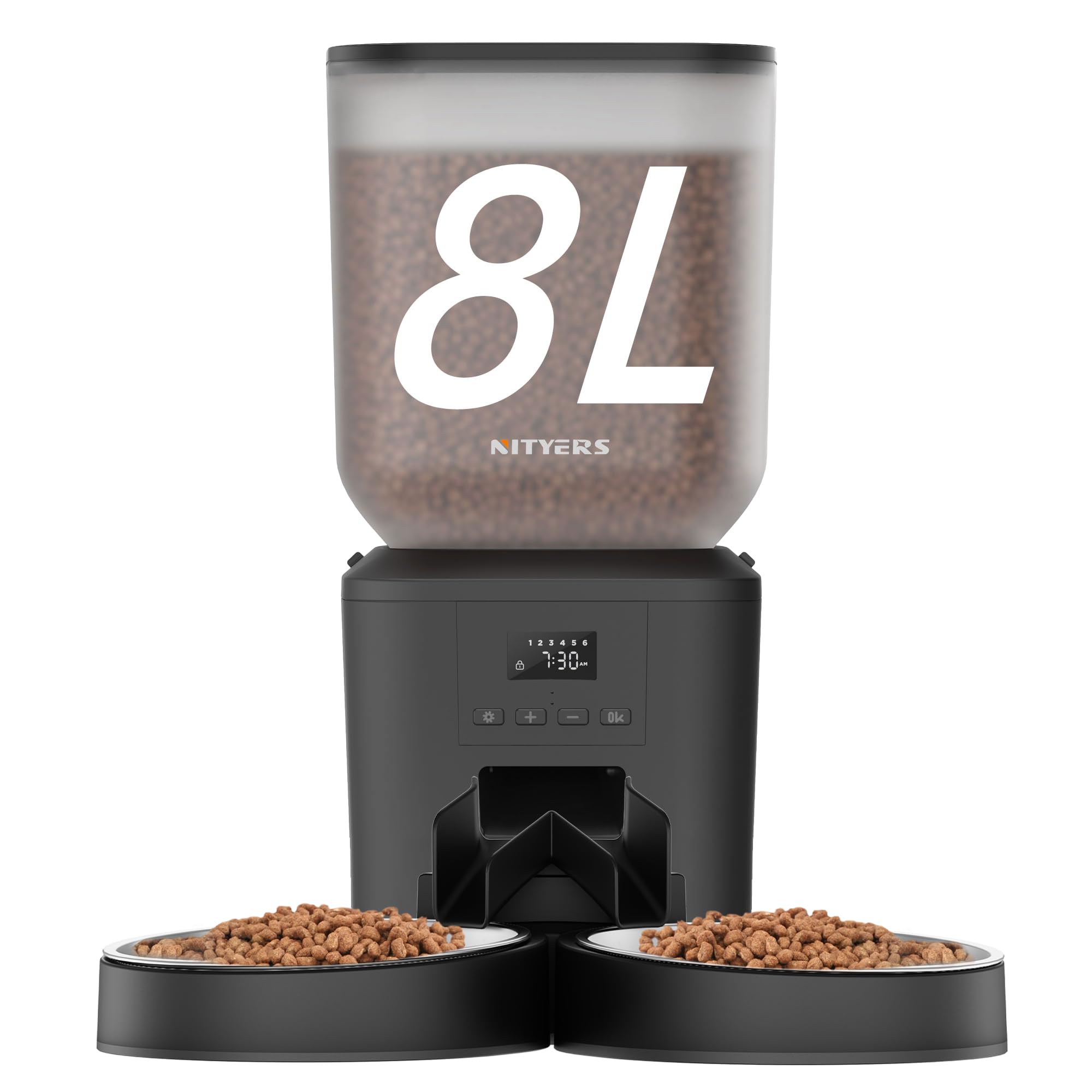 Nityers automatic cat feeder with 8L container keeps meals ready while you’re away