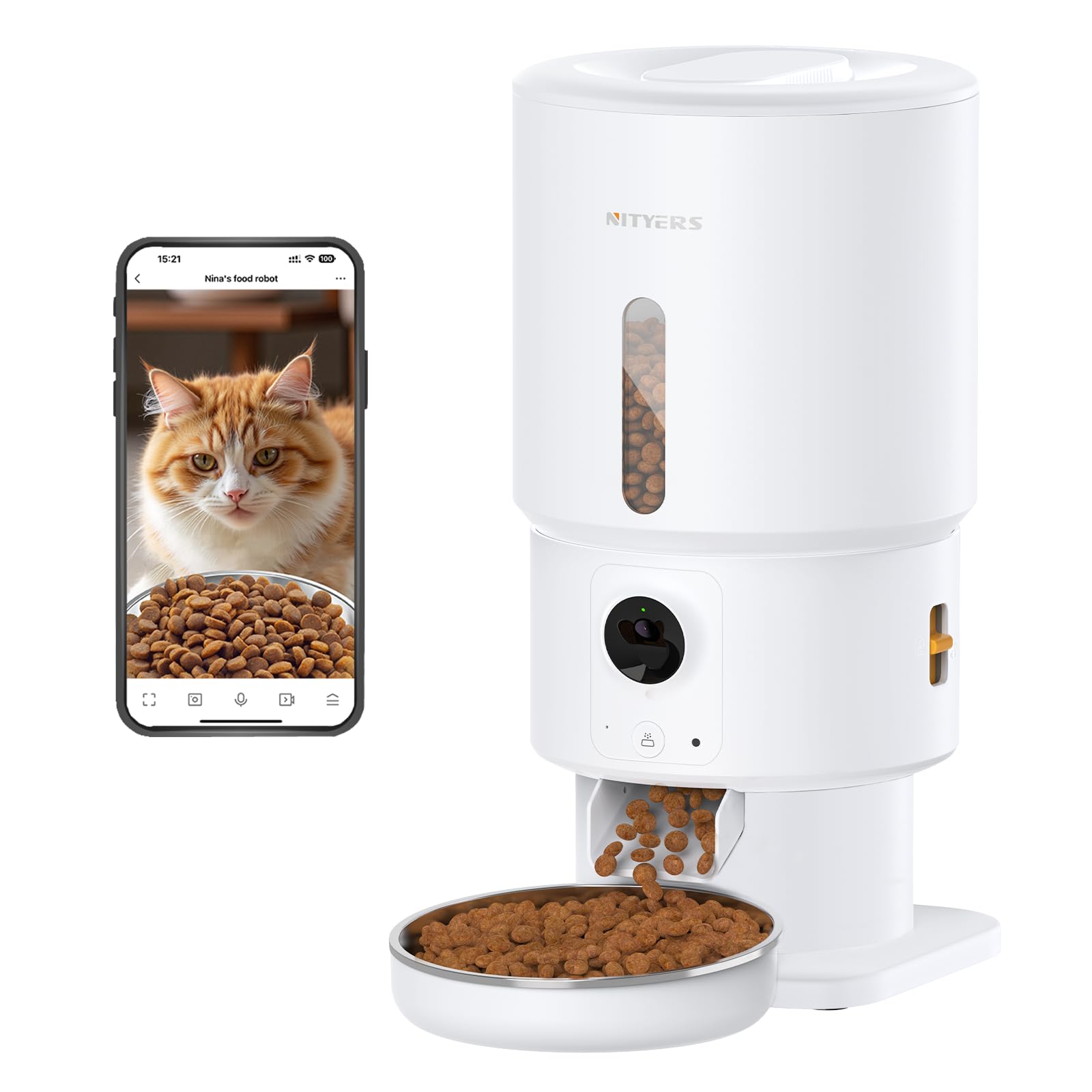 Nityers automatic feeder with camera front view for clear pet monitoring
