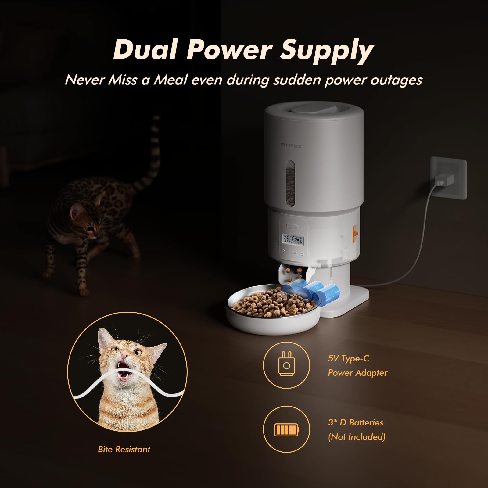 Nityers dual power supply supports Type-C and battery backup.