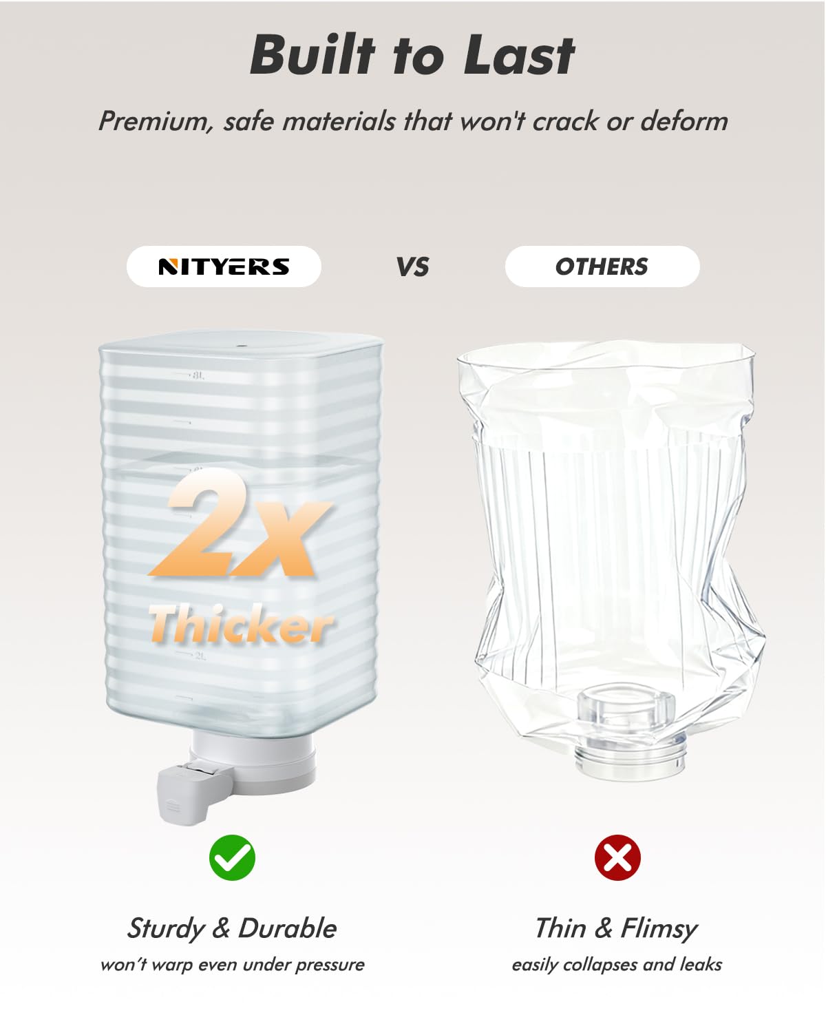 Nityers transparent reservoir with measurement marks for easy monitoring.