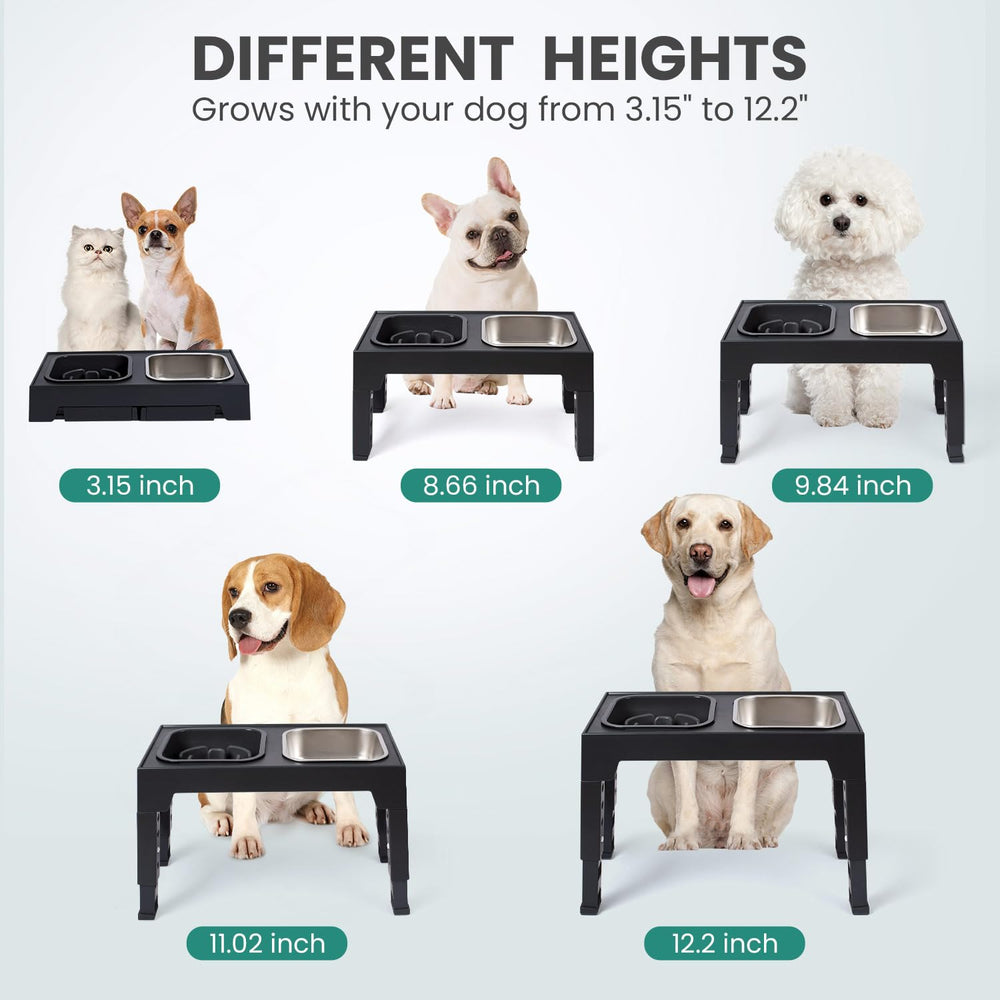 Niubya anti-slip elevated stand prevents sliding for quiet, stable meals.