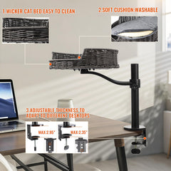 Niubya cat desk bed 360° rotation lets you position it for easy access.