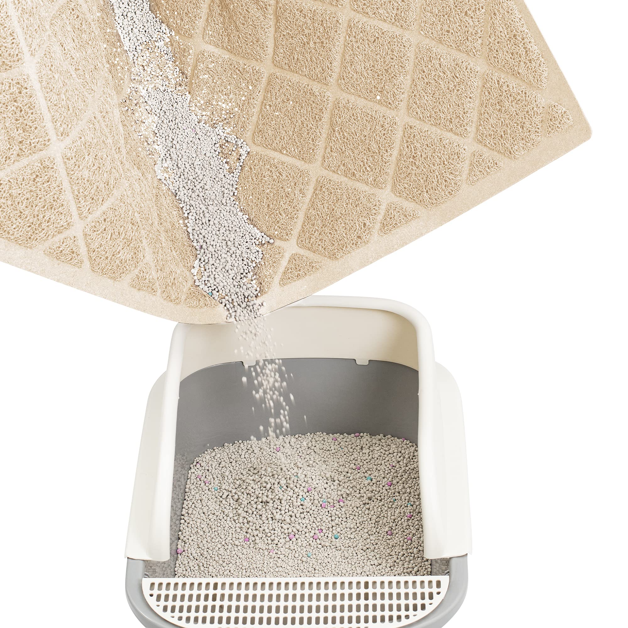 Niubya cat litter mat with non-slip base stays in place during use.