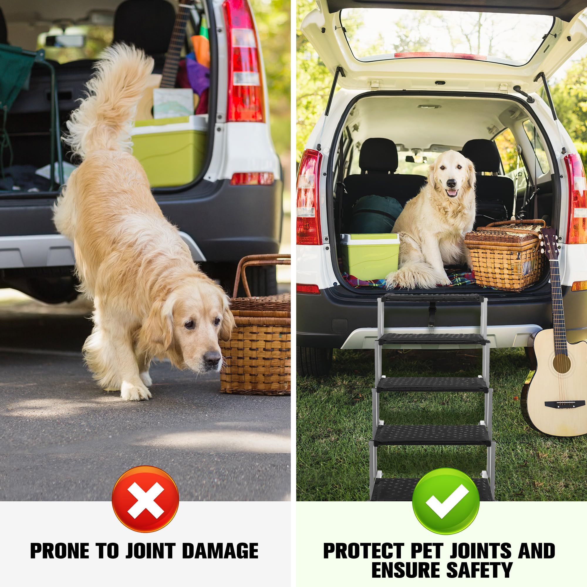 Niubya dog ramp extended with height adjustment for versatile loading.