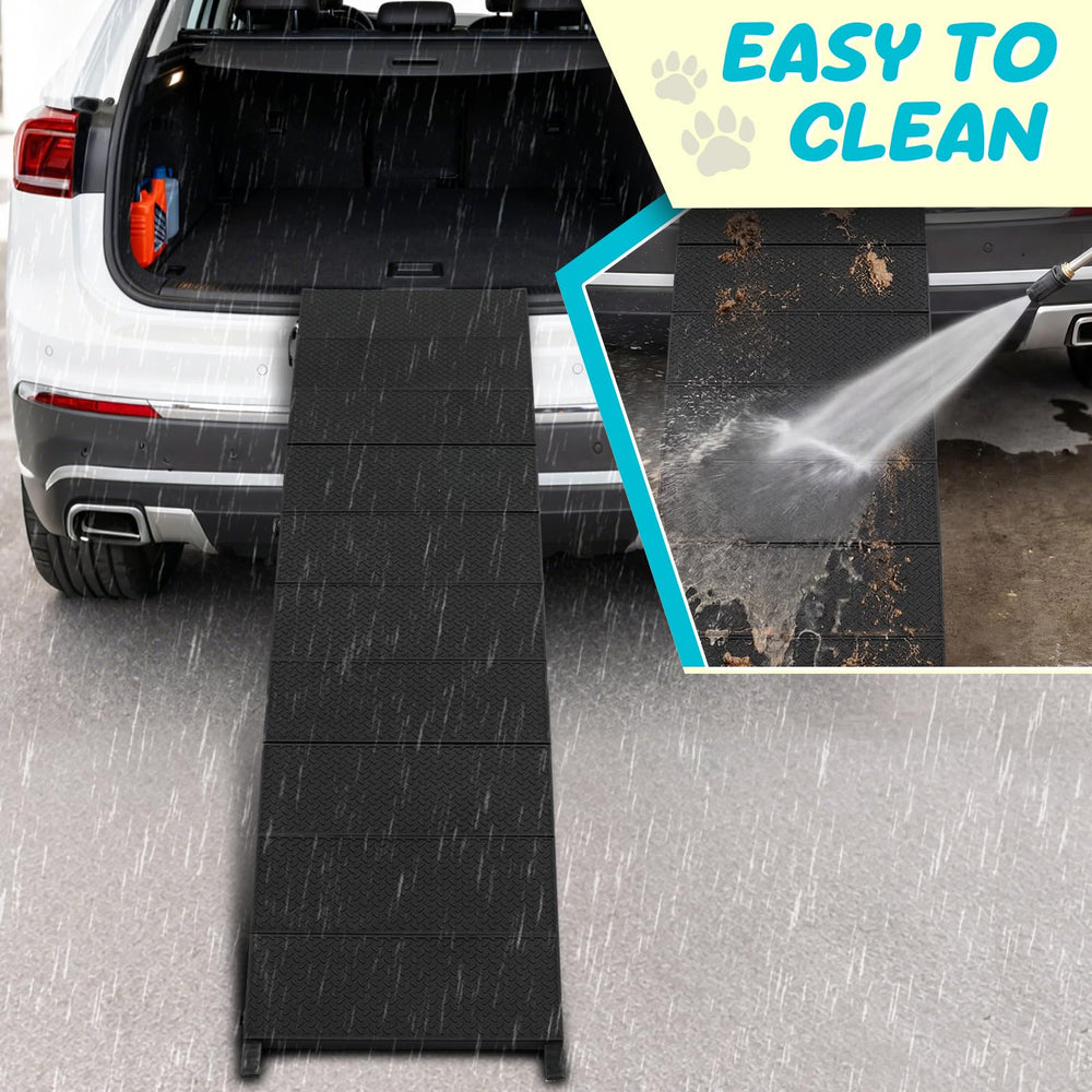 Niubya ramp with rubber bottom grippers securing it on ground.