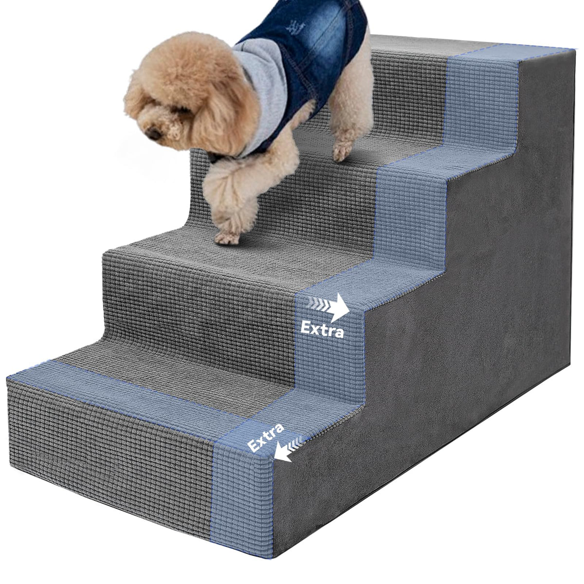 Niubya dog stairs 4-steps 18-inch height providing stable access to beds for small dogs