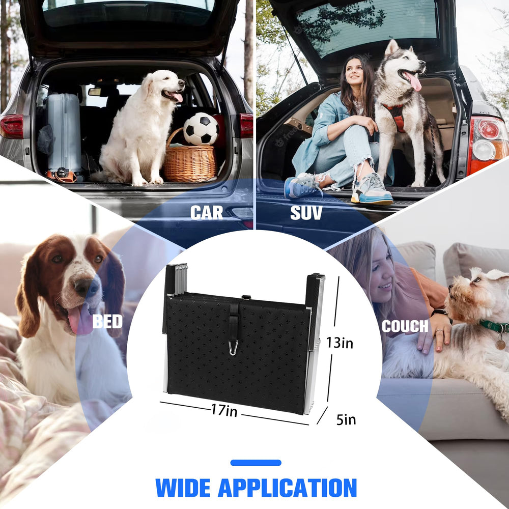 Niubya dog stairs with carabiner secures to vehicle for stability