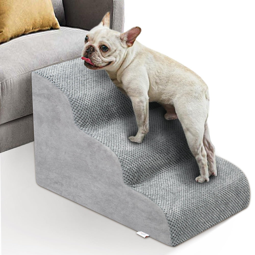 Niubya dog stairs grey 3-step design for easier bed access