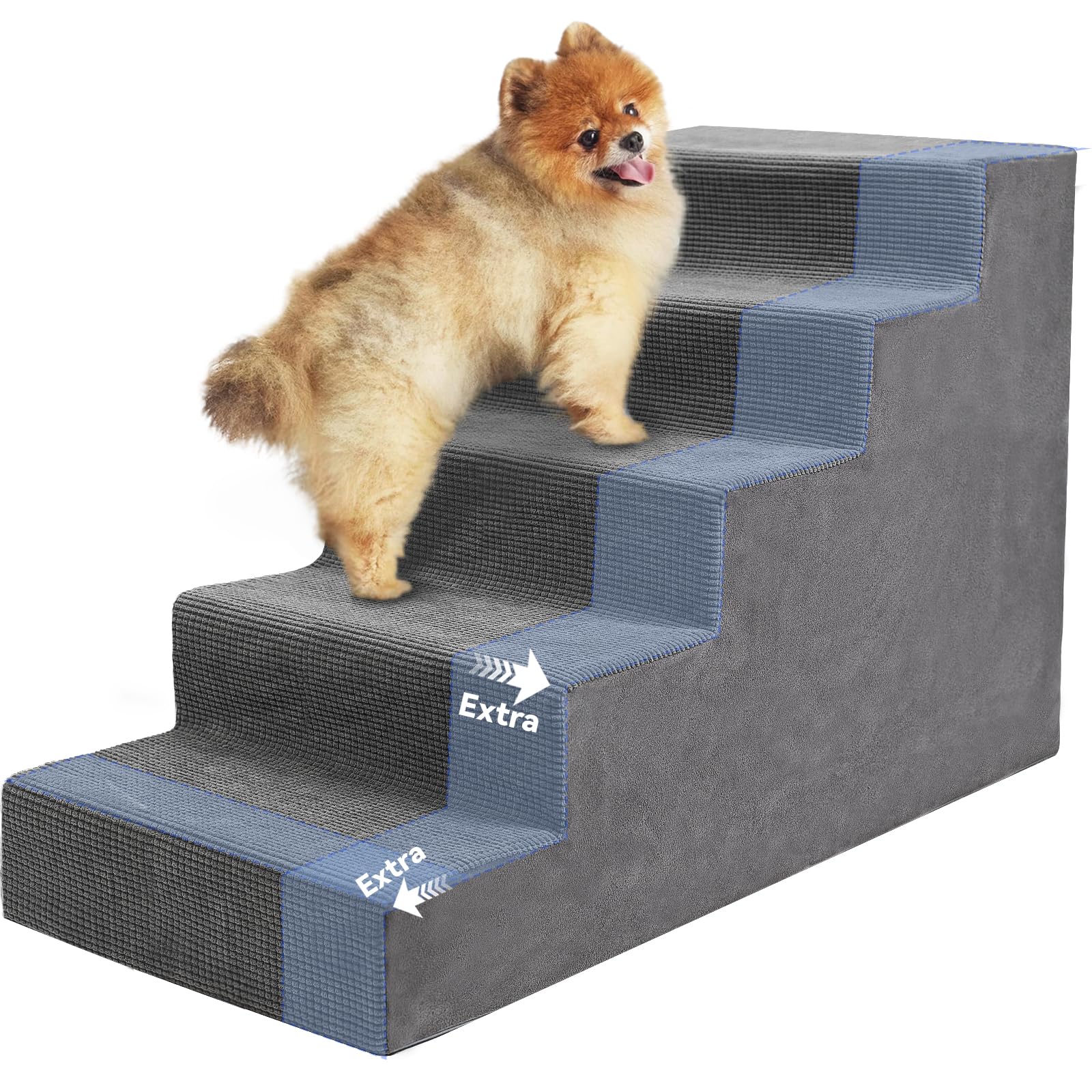 Niubya dog stairs grey 5-steps for easy access to high beds