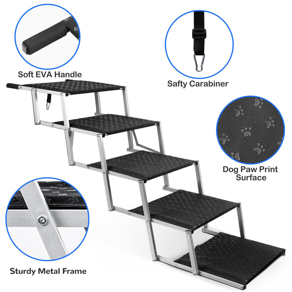 Niubya height adjustable dog stairs set to different vehicle heights