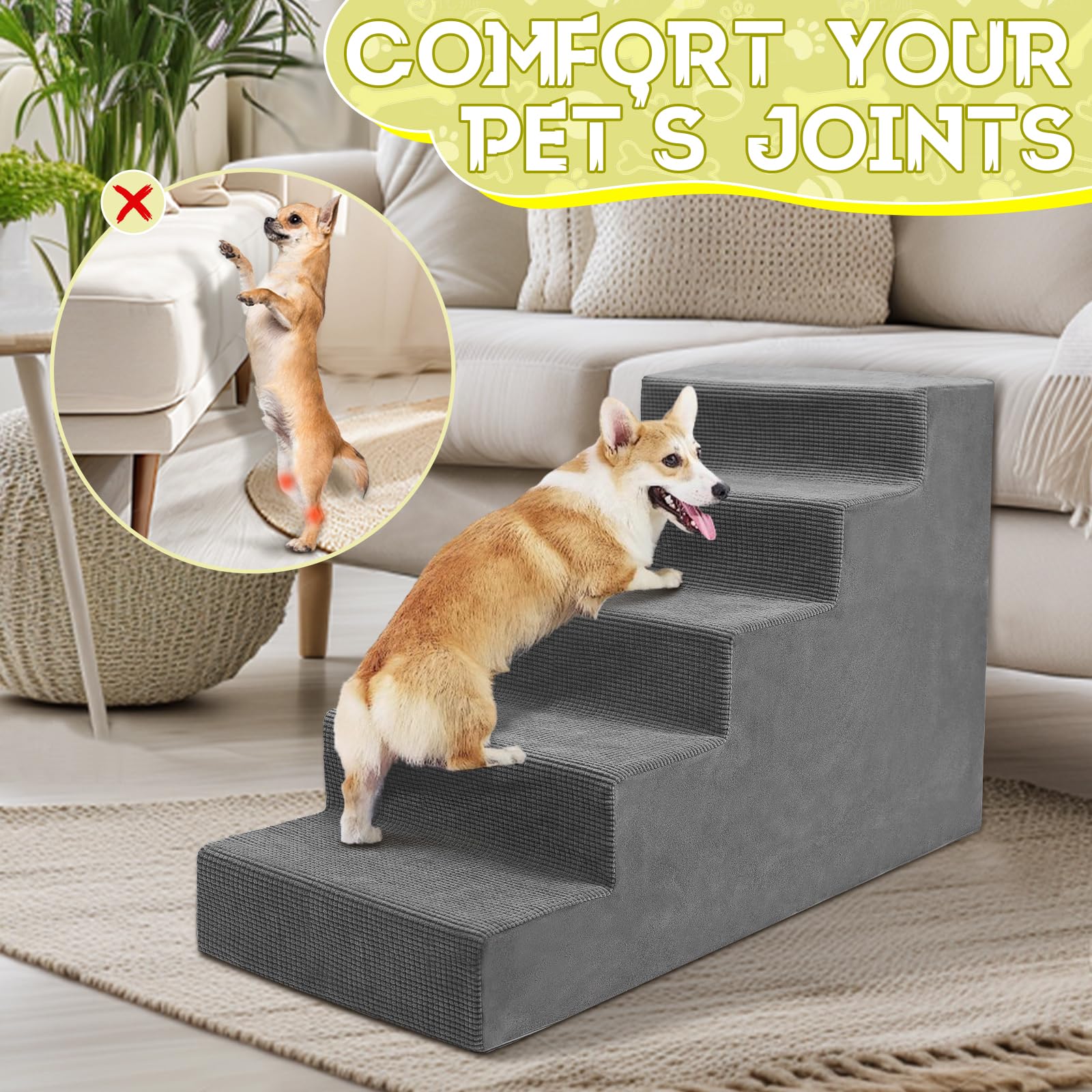 Niubya dog stairs high-density foam core supports comfortable climbs